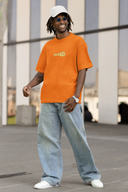 Human Being Half Sleeve Orange Oversized T-Shirt for Men by Hello Swanky