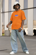Stay Wild Half Sleeve Orange Oversized T-Shirt for Men by Hello Swanky