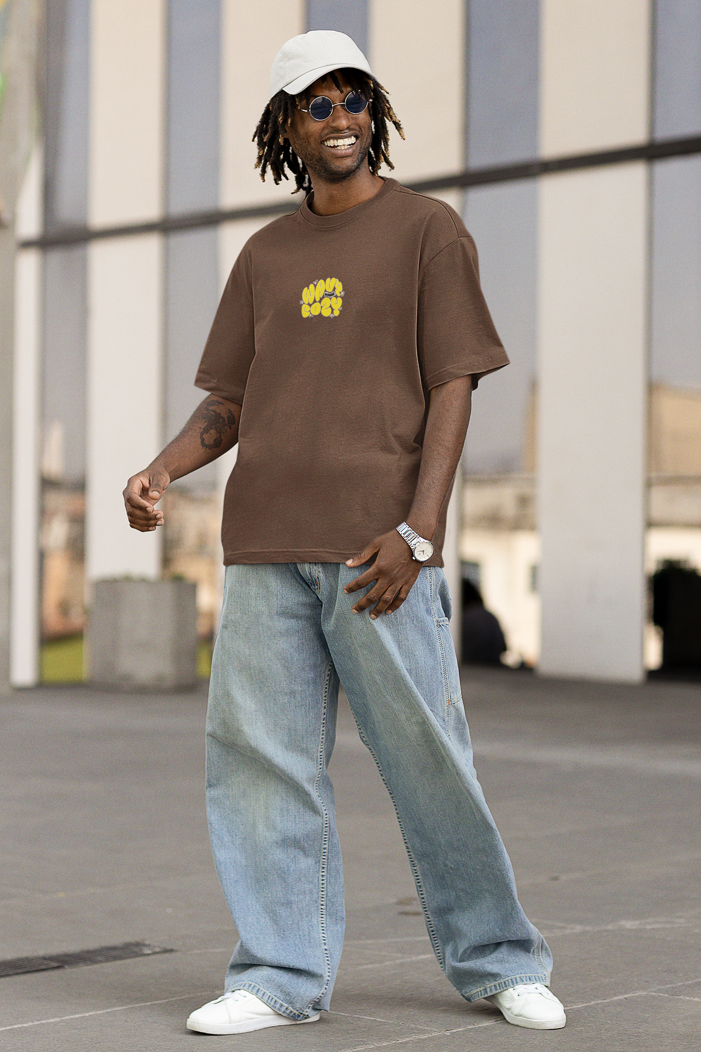 Cozy Wavy Unisex Brown Oversized T-Shirt Relaxed Streetwear