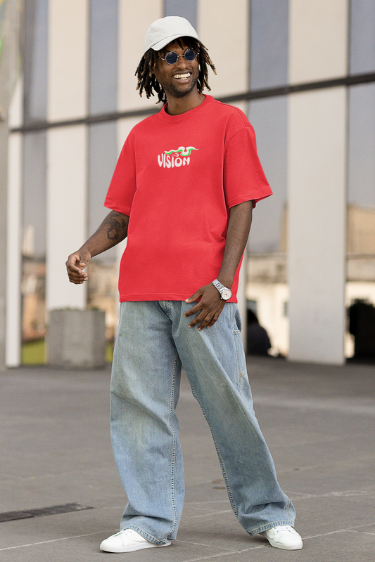 Visionary unisex red oversized t-shirt