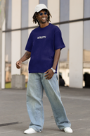 Ovality Half Sleeve Navy Blue Oversized T-Shirt for Men by Hello Swanky