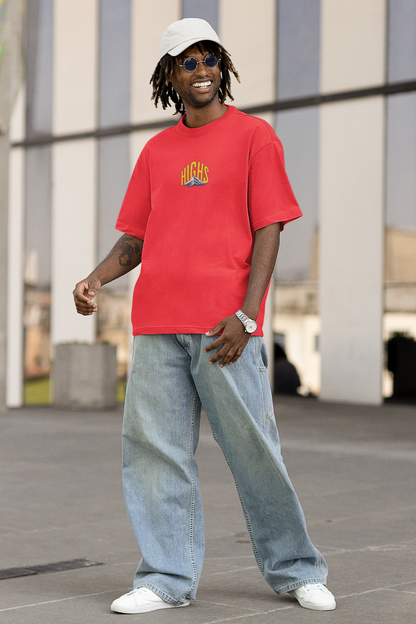 Ride the highs unisex red oversized t-shirt