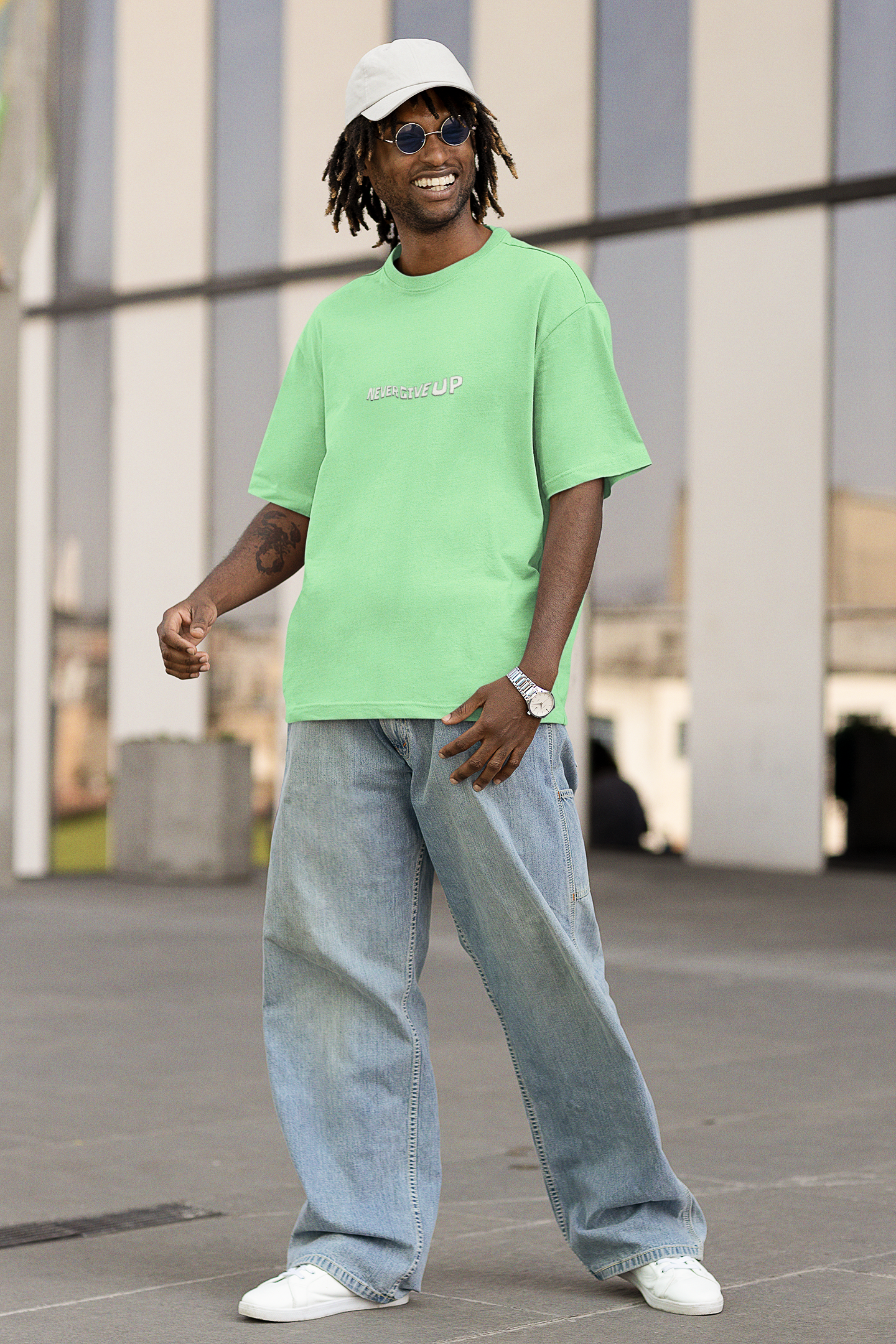 Never Give Up Unisex Saga Green Oversized T-Shirt