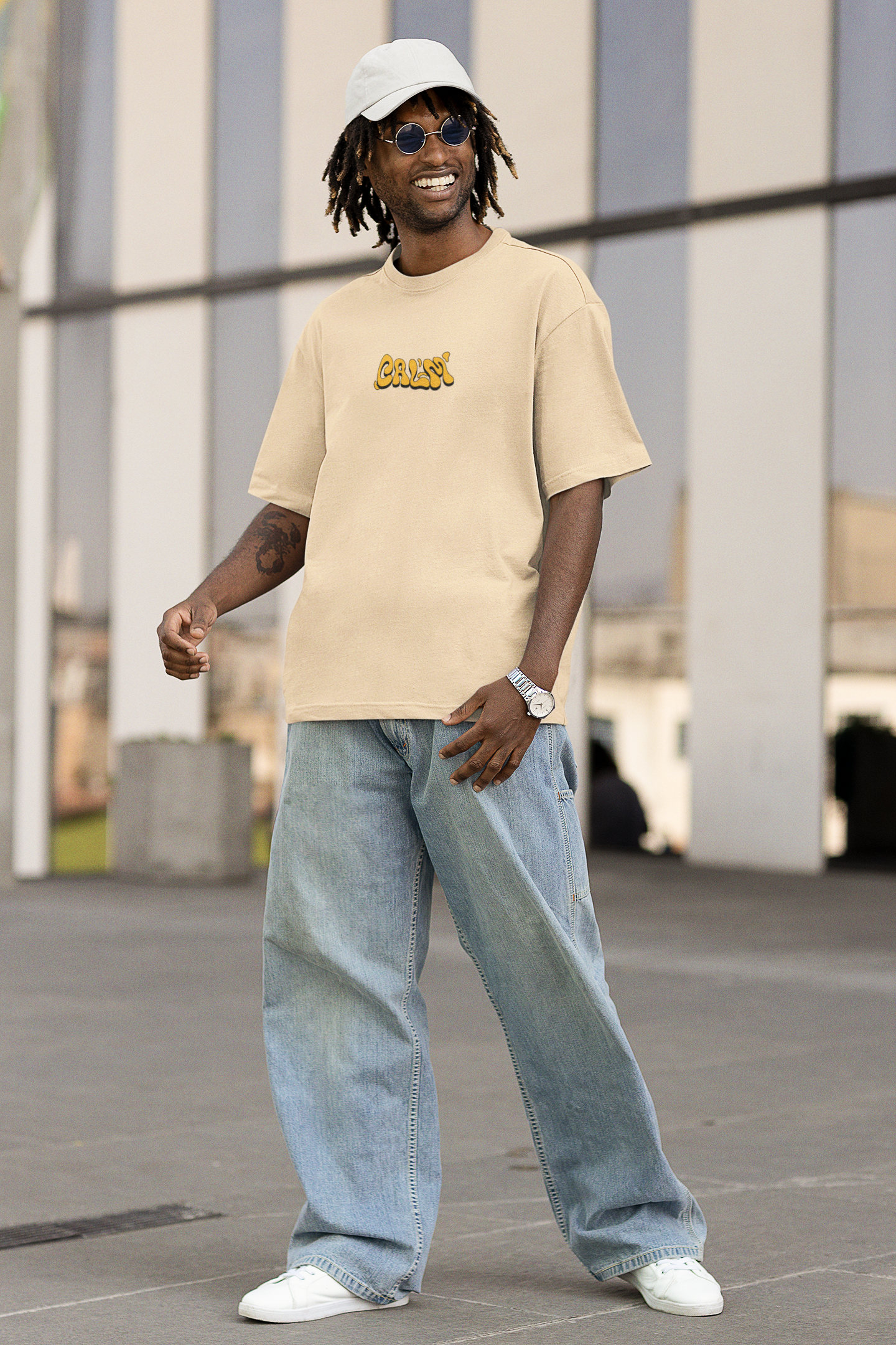 Keep Calm Unisex Beige Oversized T-Shirt