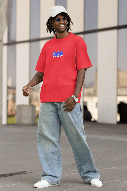 Stay Wild Fish Graphic Red Unisex Oversized T-Shirt Online Now
