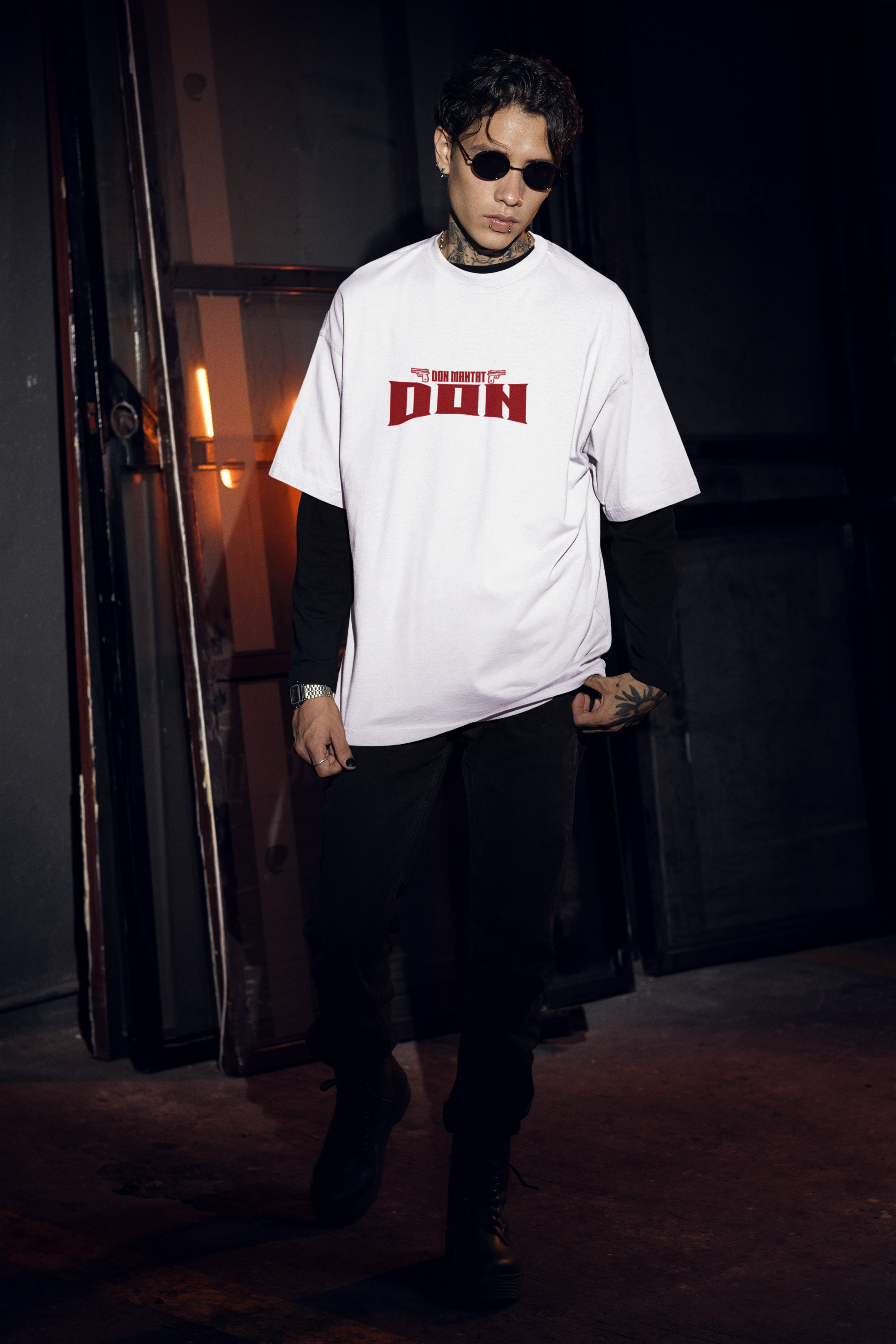 Don Half Sleeve White Oversized T-Shirt for Men by Hello Swanky