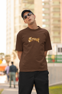 Trust Half Sleeve Brown Oversized T-Shirt for Men by Hello Swanky