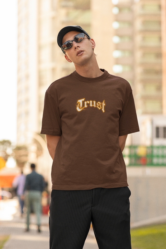 Trust Half Sleeve Brown Oversized T-Shirt Daily Style