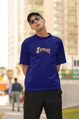 Trust Half Sleeve Navy Blue Oversized T-Shirt for Men by Hello Swanky