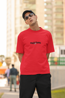 Money Power Half Sleeve Red Oversized T-Shirt for Men by Hello Swanky