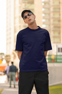 Too Much To Think Half Sleeve Navy Blue Oversized T-Shirt for Men by Hello Swanky