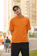 Too Much To Think Half Sleeve Orange Oversized T-Shirt for Men by Hello Swanky