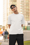 Too Much To Think Half Sleeve White Oversized T-Shirt for Men by Hello Swanky