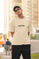 Money Power Half Sleeve Beige Oversized T-Shirt for Men by Hello Swanky