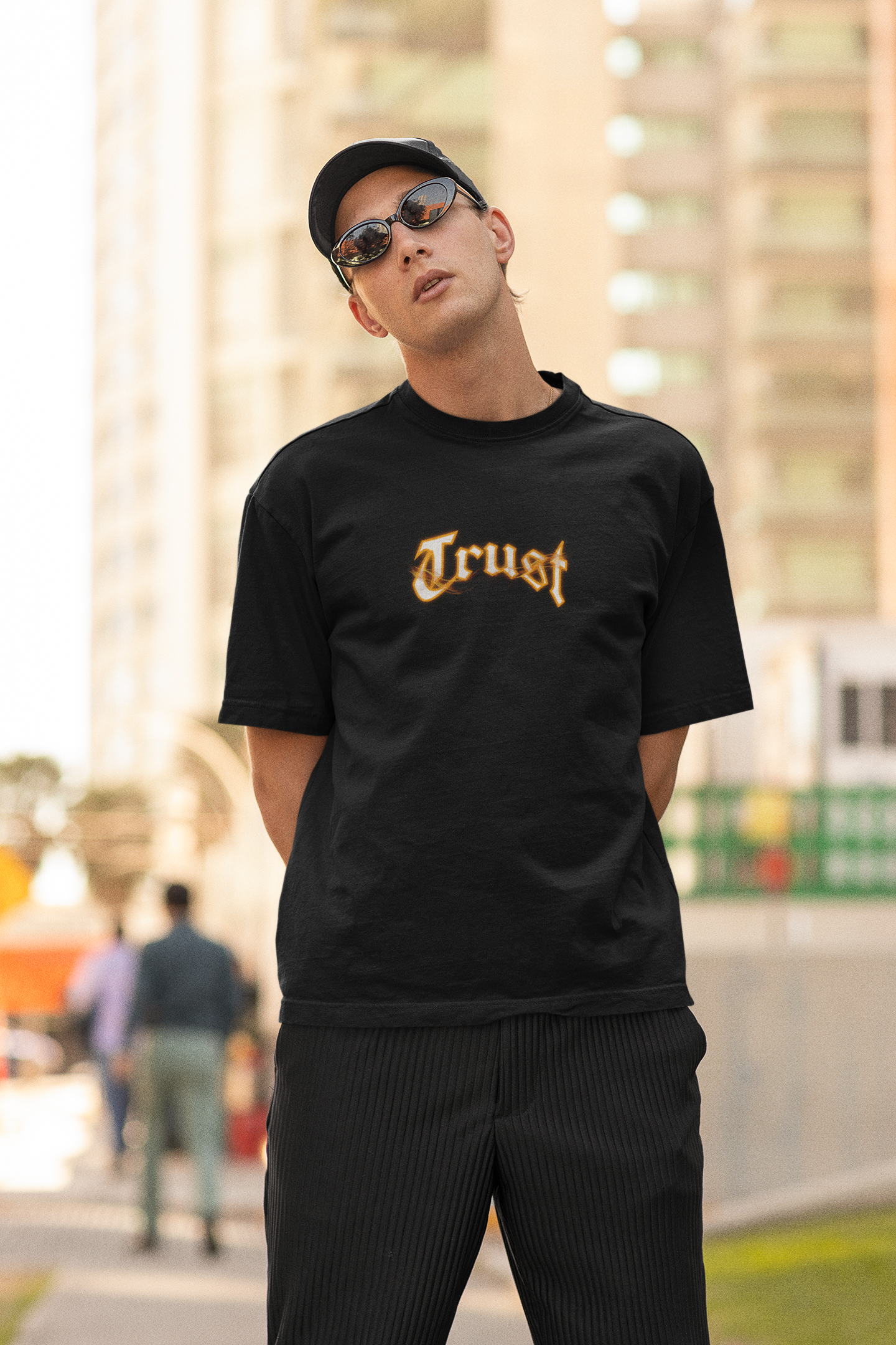 Trust Half Sleeve Black Oversized T-Shirt Daily Style