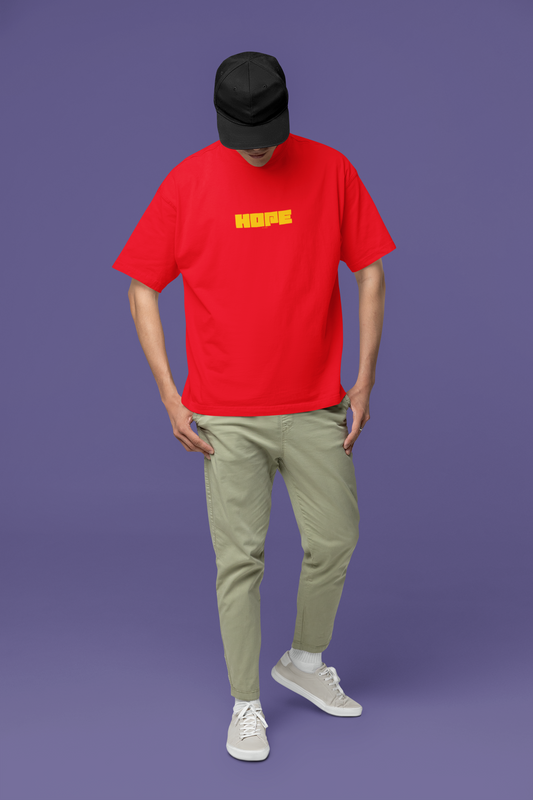 Hope Red Half Sleeve Oversized T-Shirt for Men Casual Wear