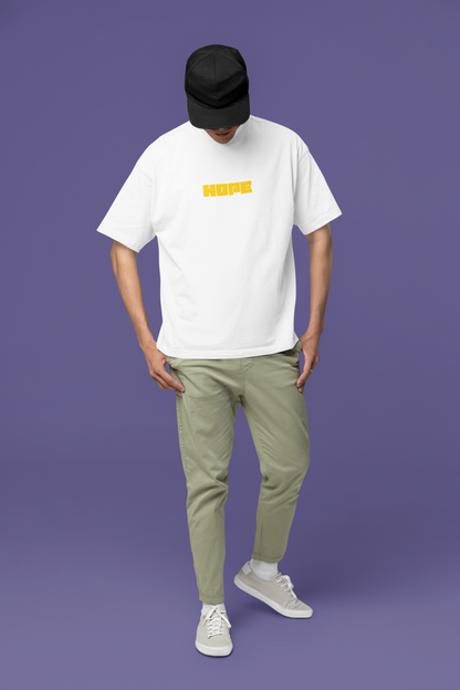 Hope Half Sleeve White Oversized T-Shirt for Men Trendy Style