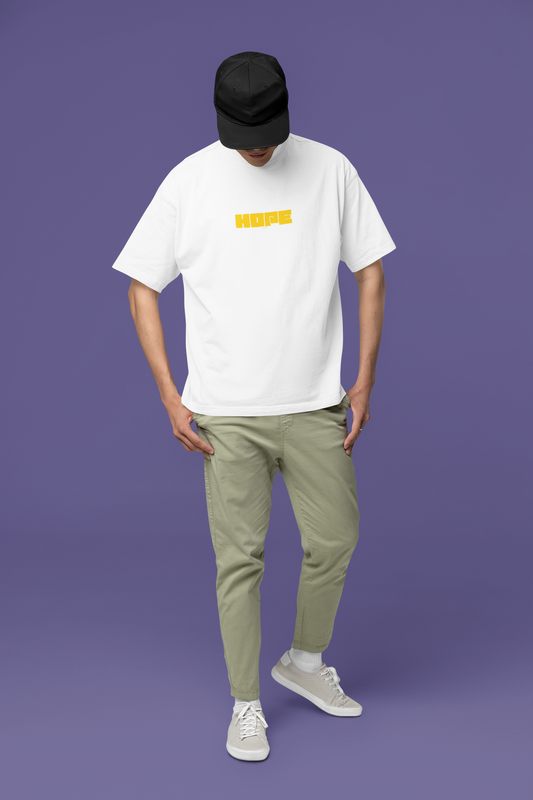 Hope Half Sleeve White Oversized T-Shirt for Men Trendy Style