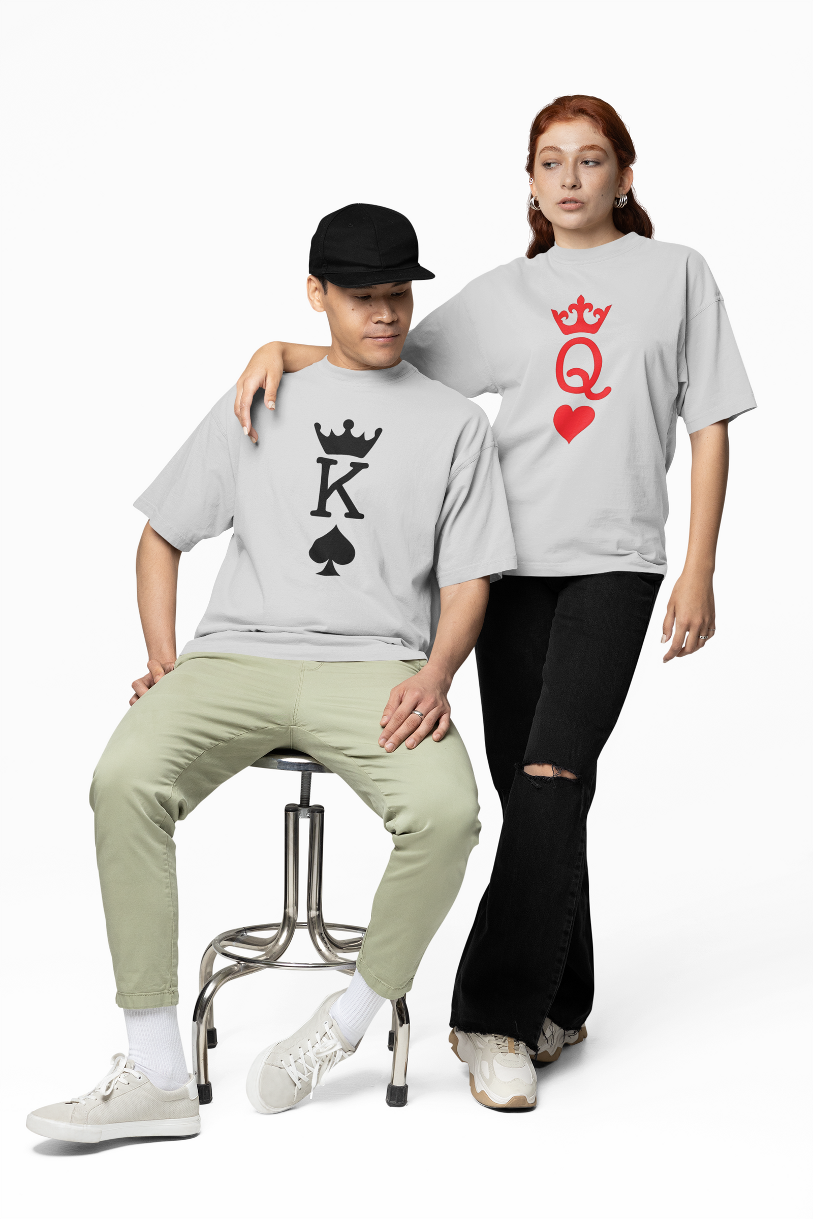 King & Queen Oversized T-Shirts for Couples Matching Wear