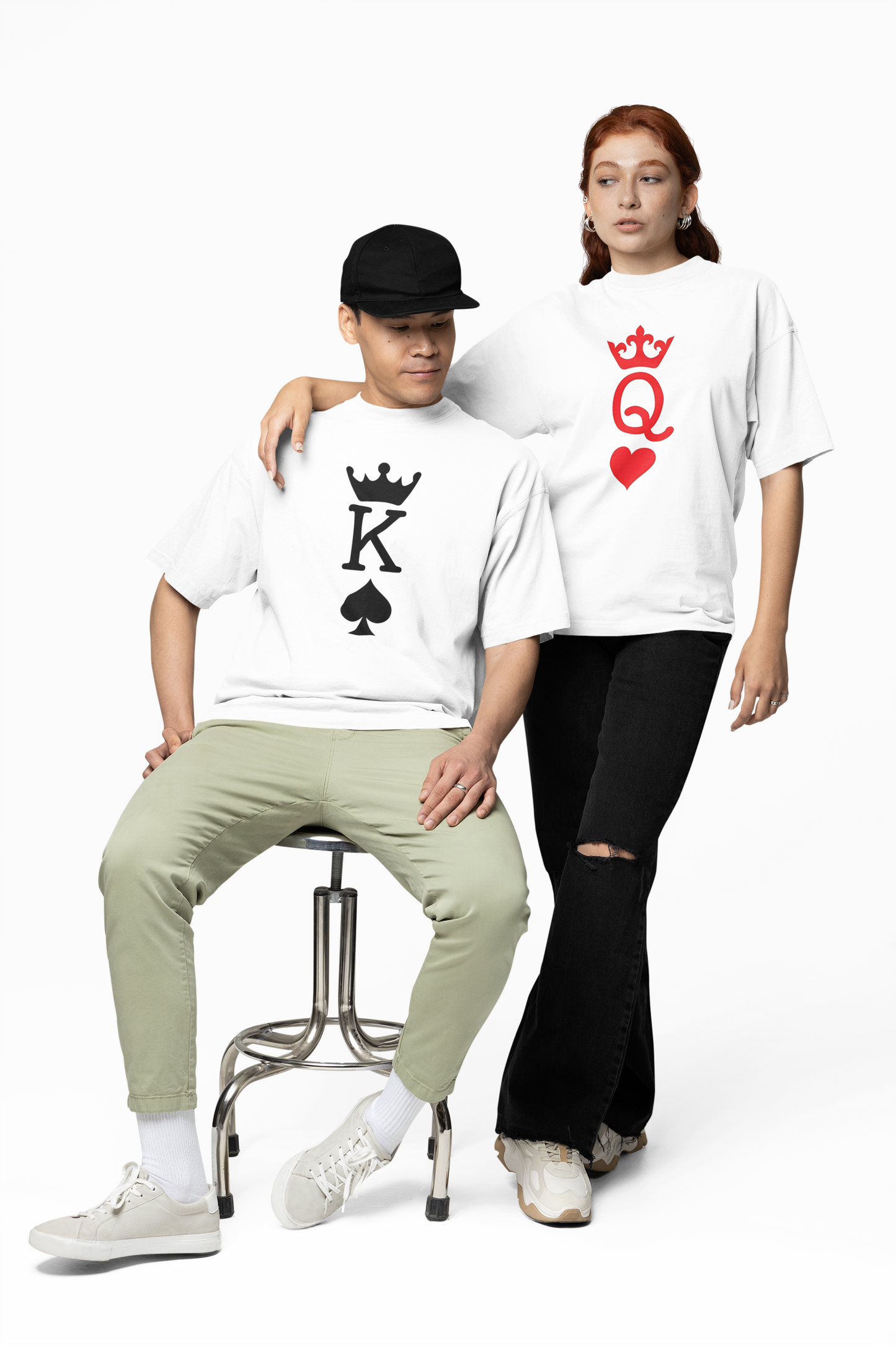 King & Queen Oversized T-Shirts for Couples Matching Wear