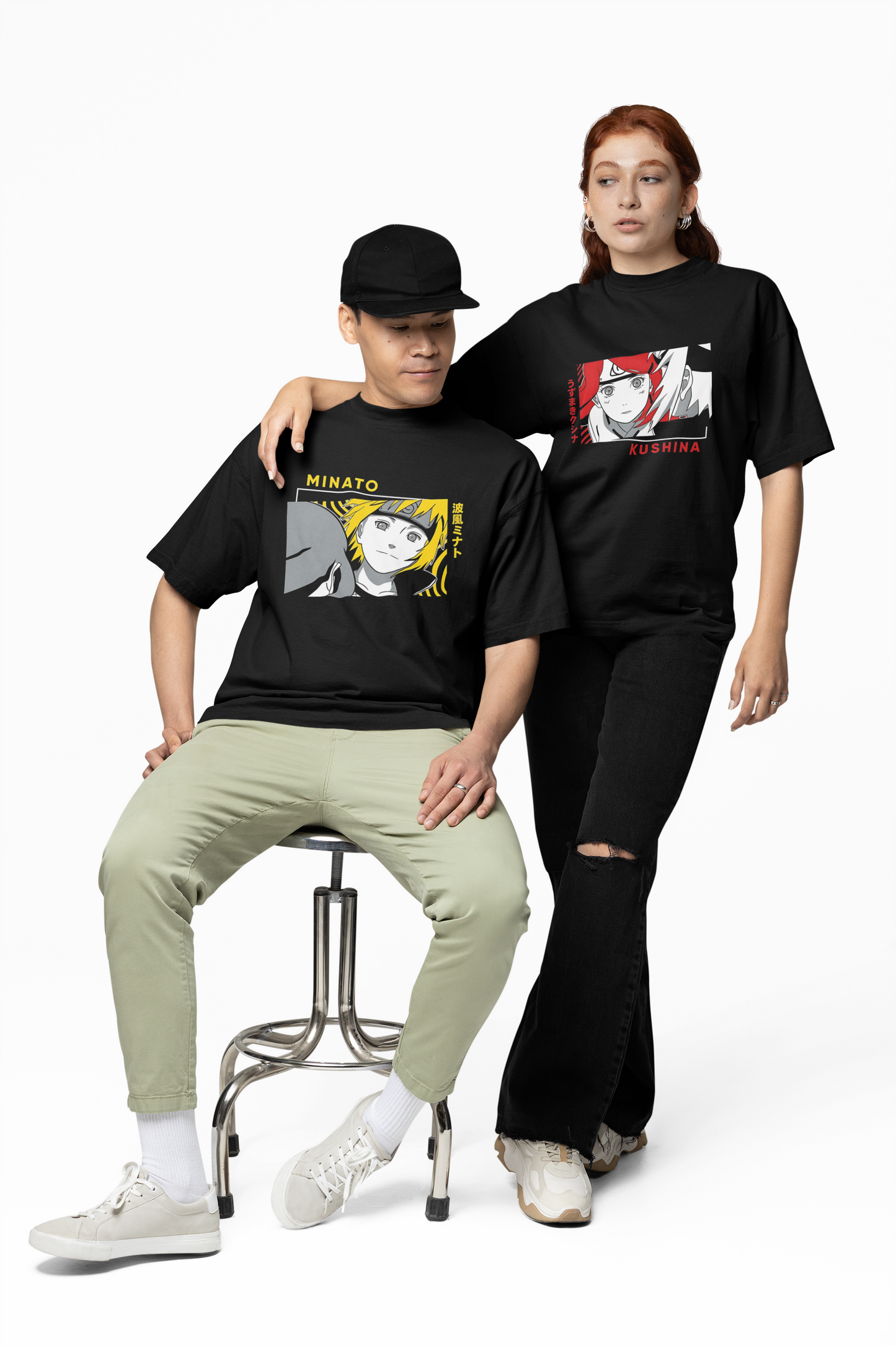Minato & Kushina Oversized T-Shirts Anime Streetwear