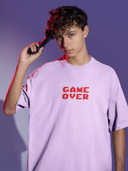 Game Controller Half Sleeve Lavender Oversized T-Shirt for Men by Hello Swanky