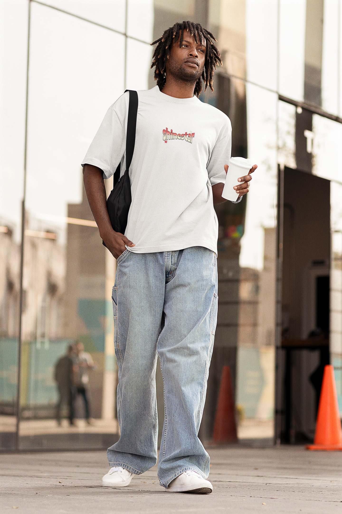 Shining star half sleeve white oversized t-shirt for men by hello swanky