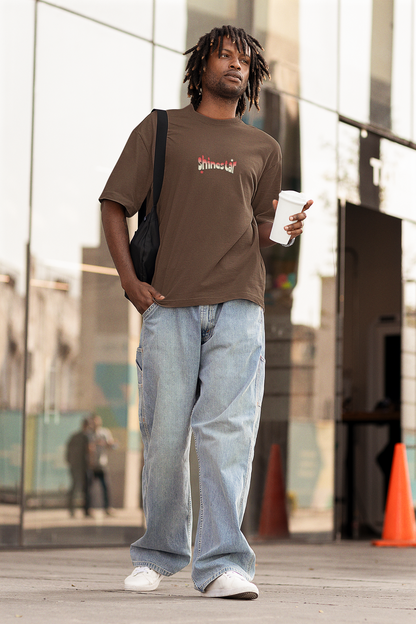 Shining star half sleeve brown oversized t-shirt for men by hello swanky