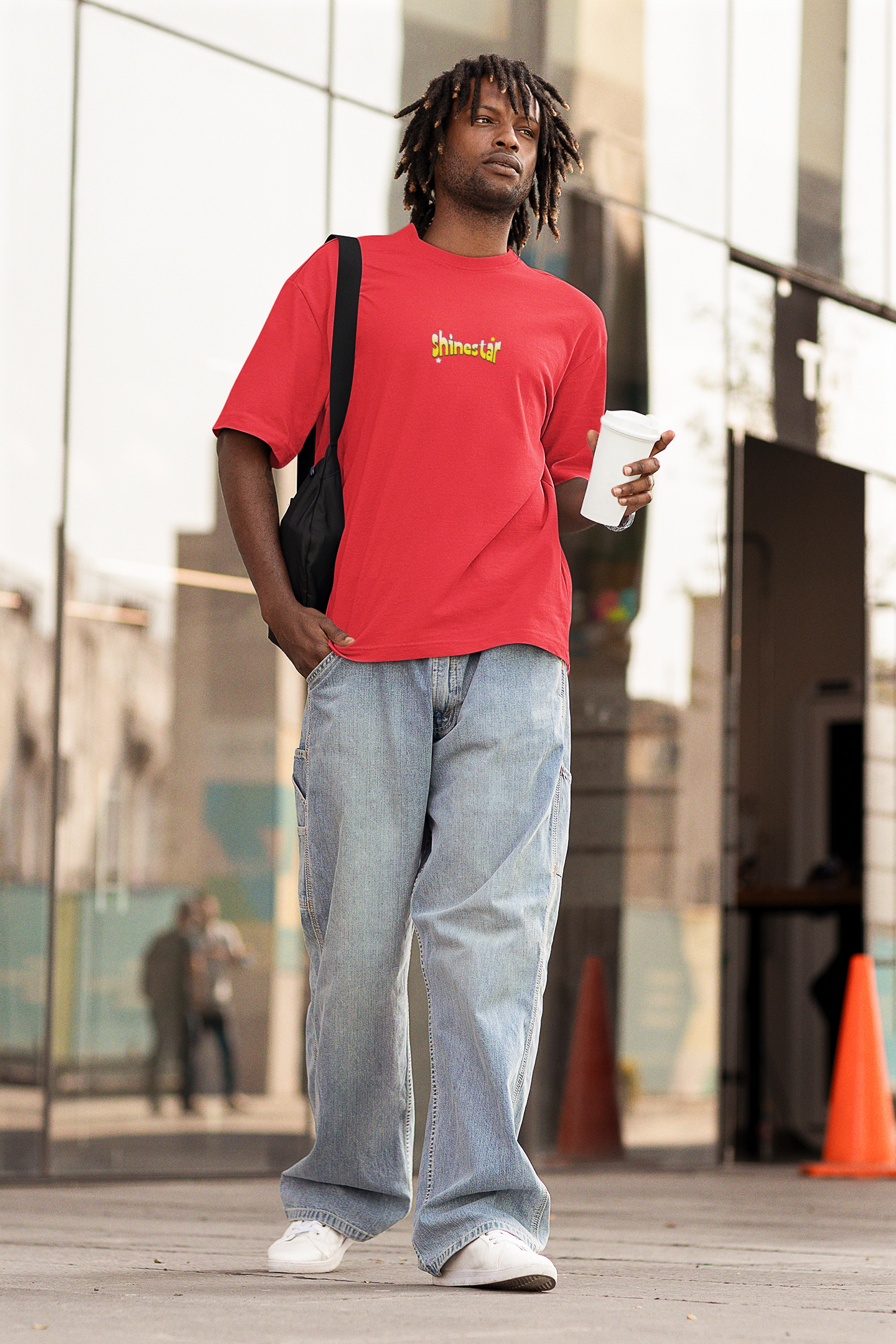 Shining star half sleeve red oversized t-shirt for men by hello swanky
