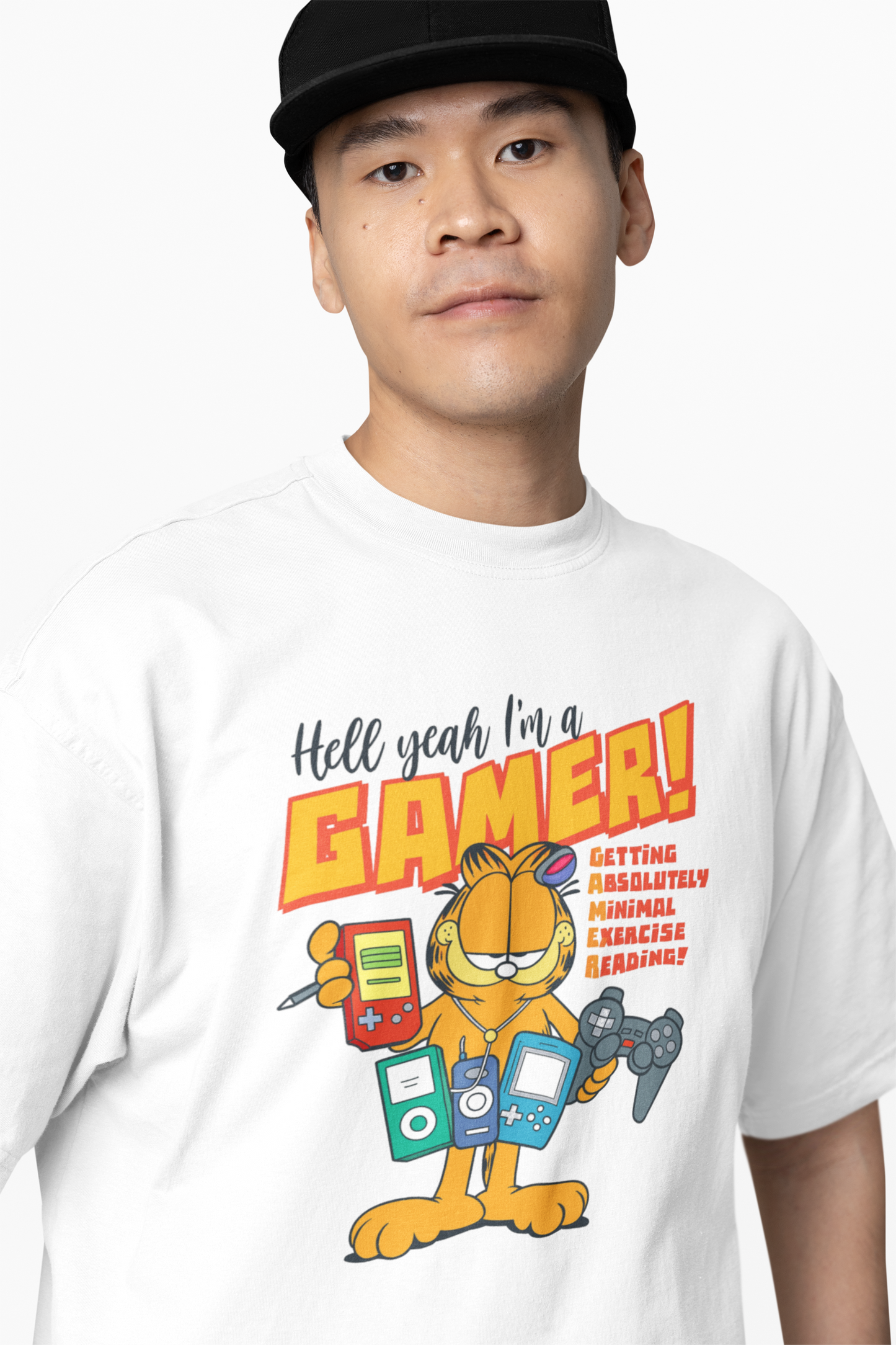 Garfield Gamer Oversized T-Shirts Funny Cartoon Streetwear