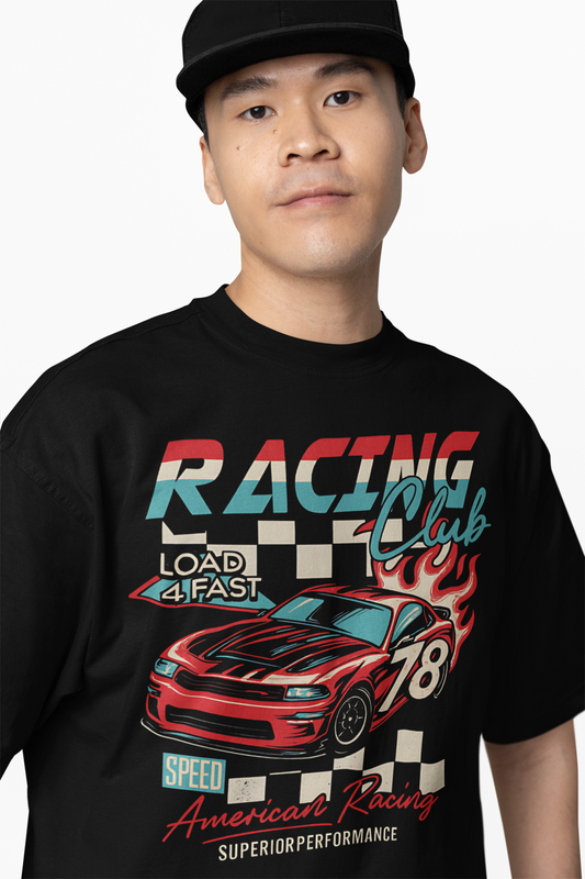 Oversized T-Shirts Racing Club Black Motorsport Style Tee