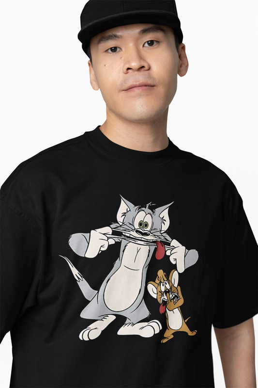 Weird Tom & Jerry Black Oversized T-Shirt for Fan Streetwear