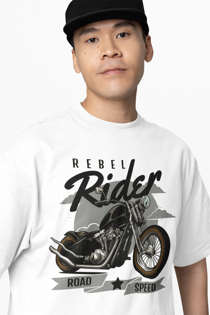 Rebel Rider Oversized T-Shirts White Graphic Streetwear Style