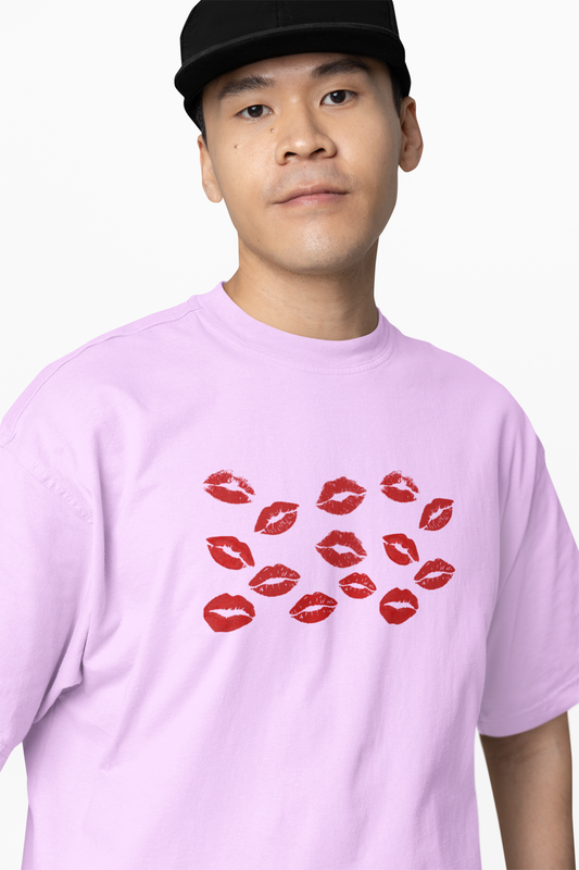 Lipstick Kisses Couple Oversized T-Shirts