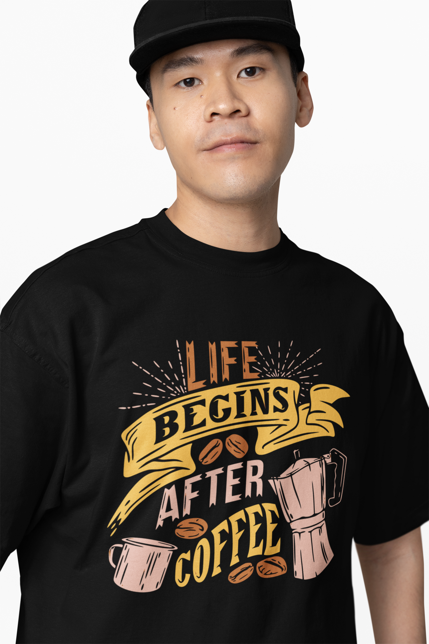 Life Begins After Coffee Black Oversized T-Shirt for Comfort