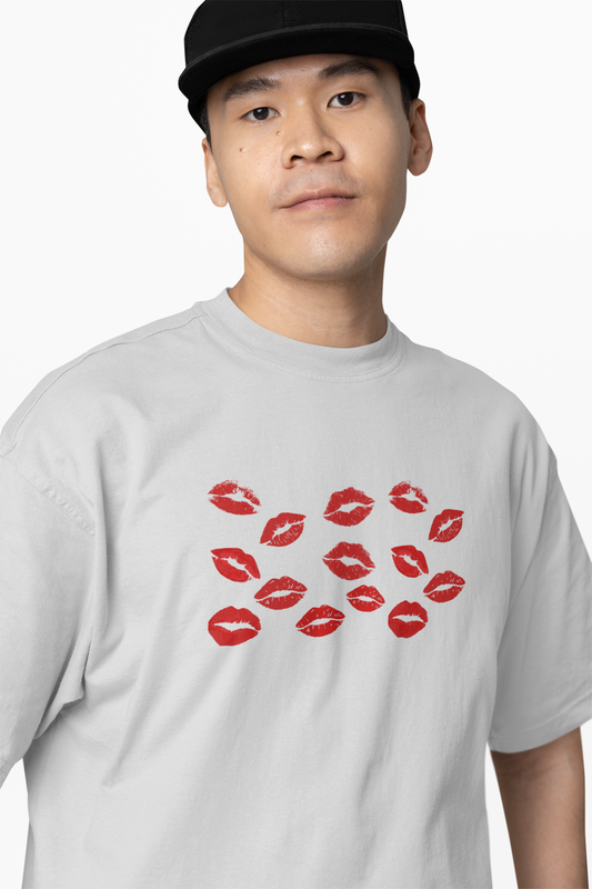 Lipstick Kisses Couple Oversized T-Shirts
