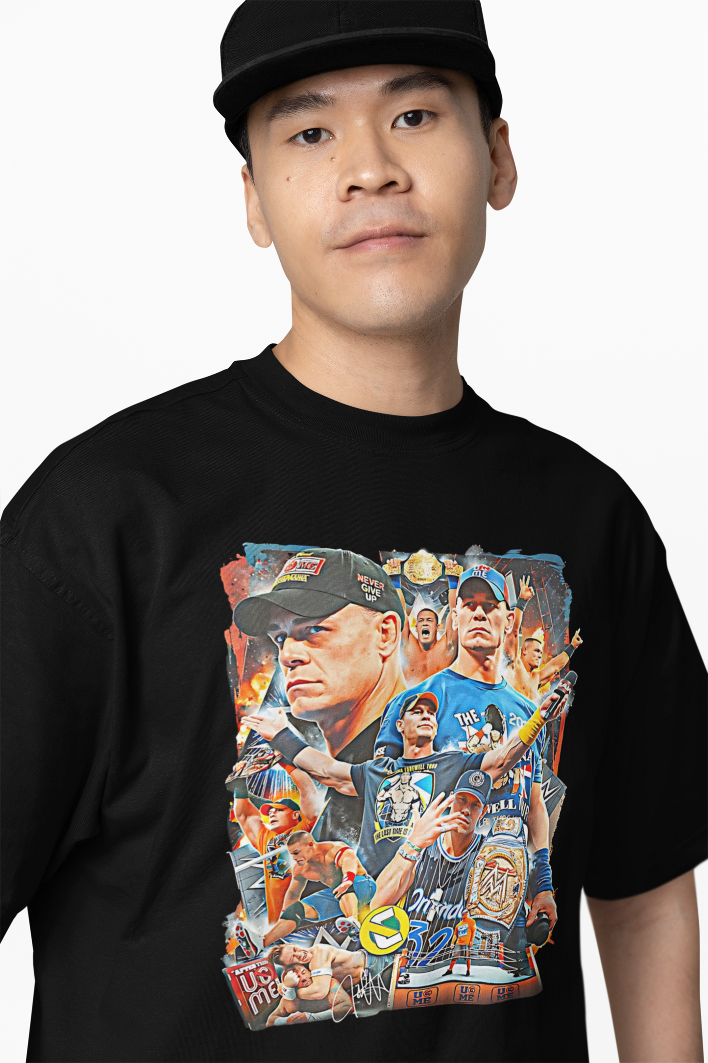 John Cena Never Give Up Oversized T-Shirts Bold Wrestling Style
