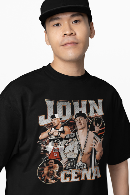 Black WWE John Cena Oversized T-Shirt for Wrestling Fan Style