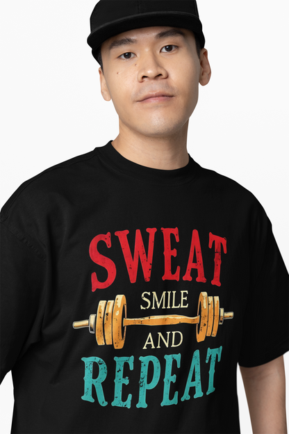 Sweat Smile Repeat Oversized T-Shirt Fitness Streetwear Tee