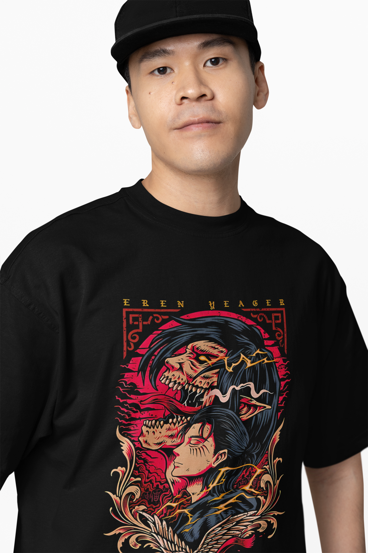 Black Yeager Oversized T-Shirt for Bold Anime Streetwear