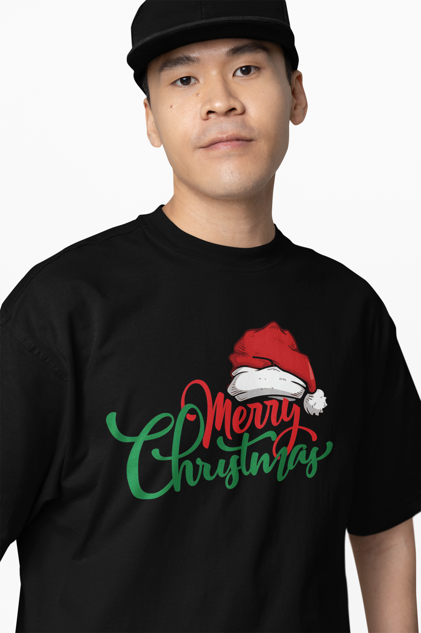 Merry Christmas Cap Oversized T-Shirts for Holiday Style