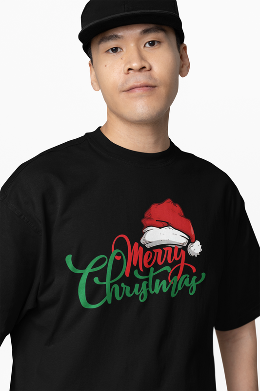 Merry Christmas Cap Oversized T-Shirts for Holiday Style