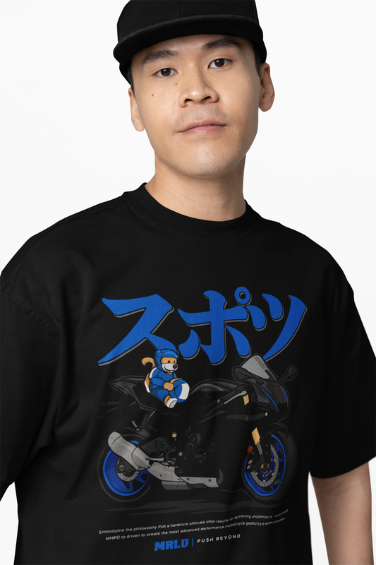 R1 Rider Oversized T-Shirt Black Racing Graphic Casual Tee