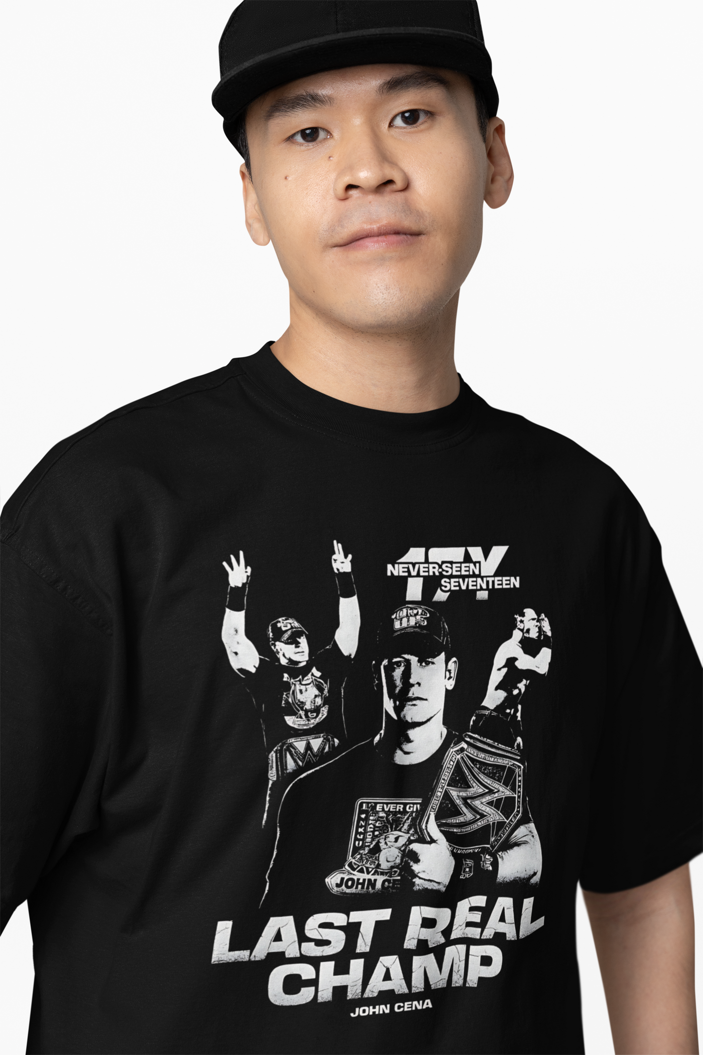Real Champ Oversized T-Shirts Black Graphic Casual Wear