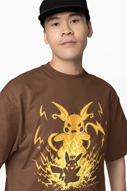 Raichu Oversized T-Shirts Brown Streetwear Casual Graphic Tee