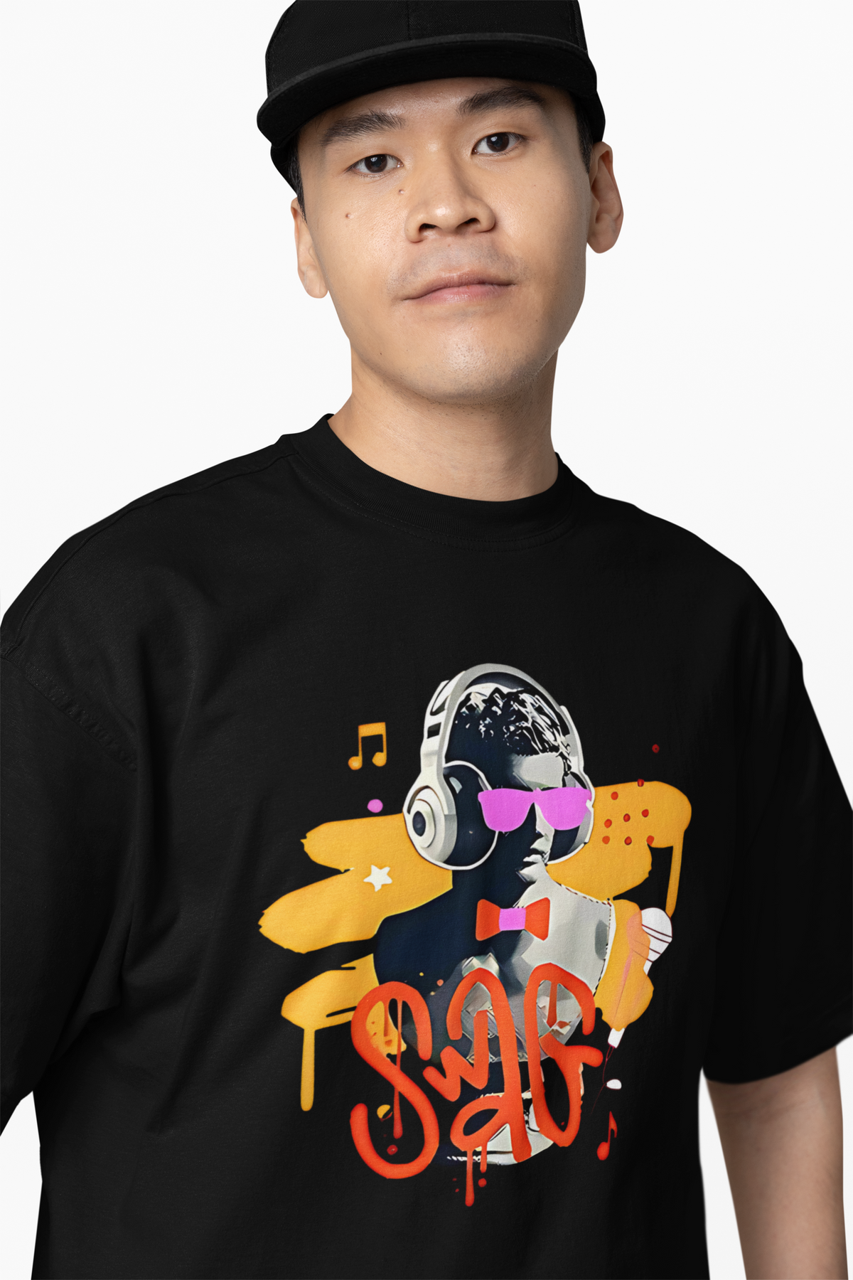 Statue Wear Headphones Oversized T-Shirts