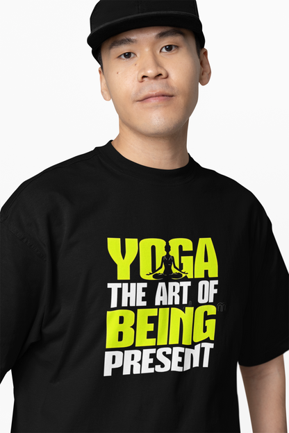 Yoga Line Art Oversized T-Shirt Black for Mindful Daily Wear
