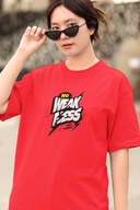 Weakness Half Sleeve Red Oversized T-Shirt for Women by Hello Swanky