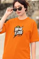 Weakness Half Sleeve Orange Oversized T-Shirt for Women by Hello Swanky