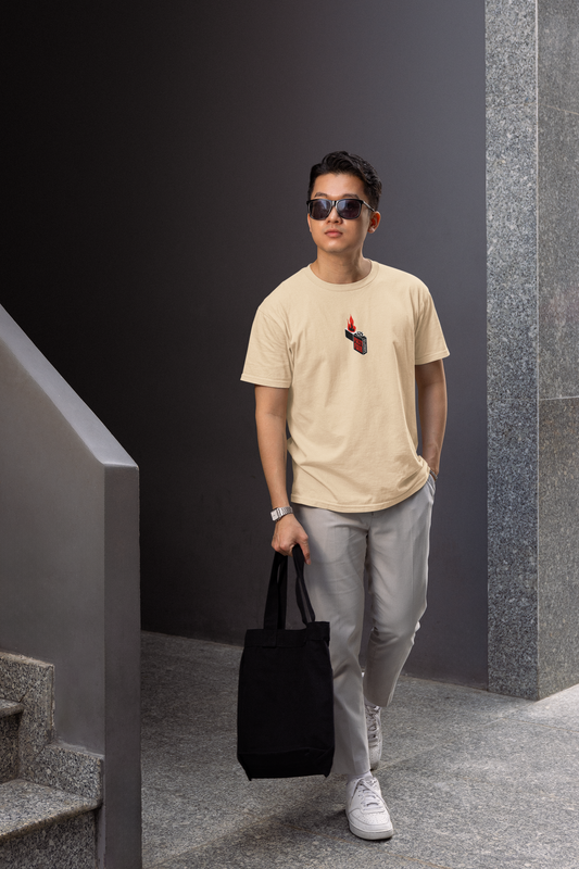Fire Fail Half Sleeve Beige T-Shirt for Men – Casual Wear
